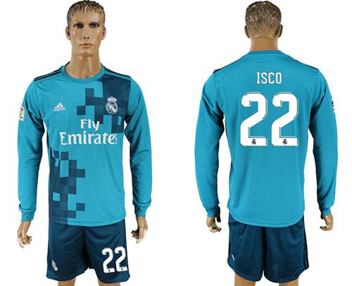 Real Madrid #22 Isco Sec Away Long Sleeves Soccer Club Jersey - Click Image to Close